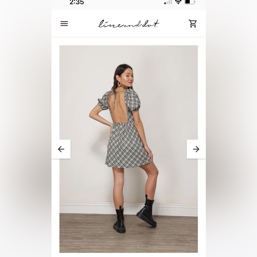 Reformation line and dot plaid backless dress